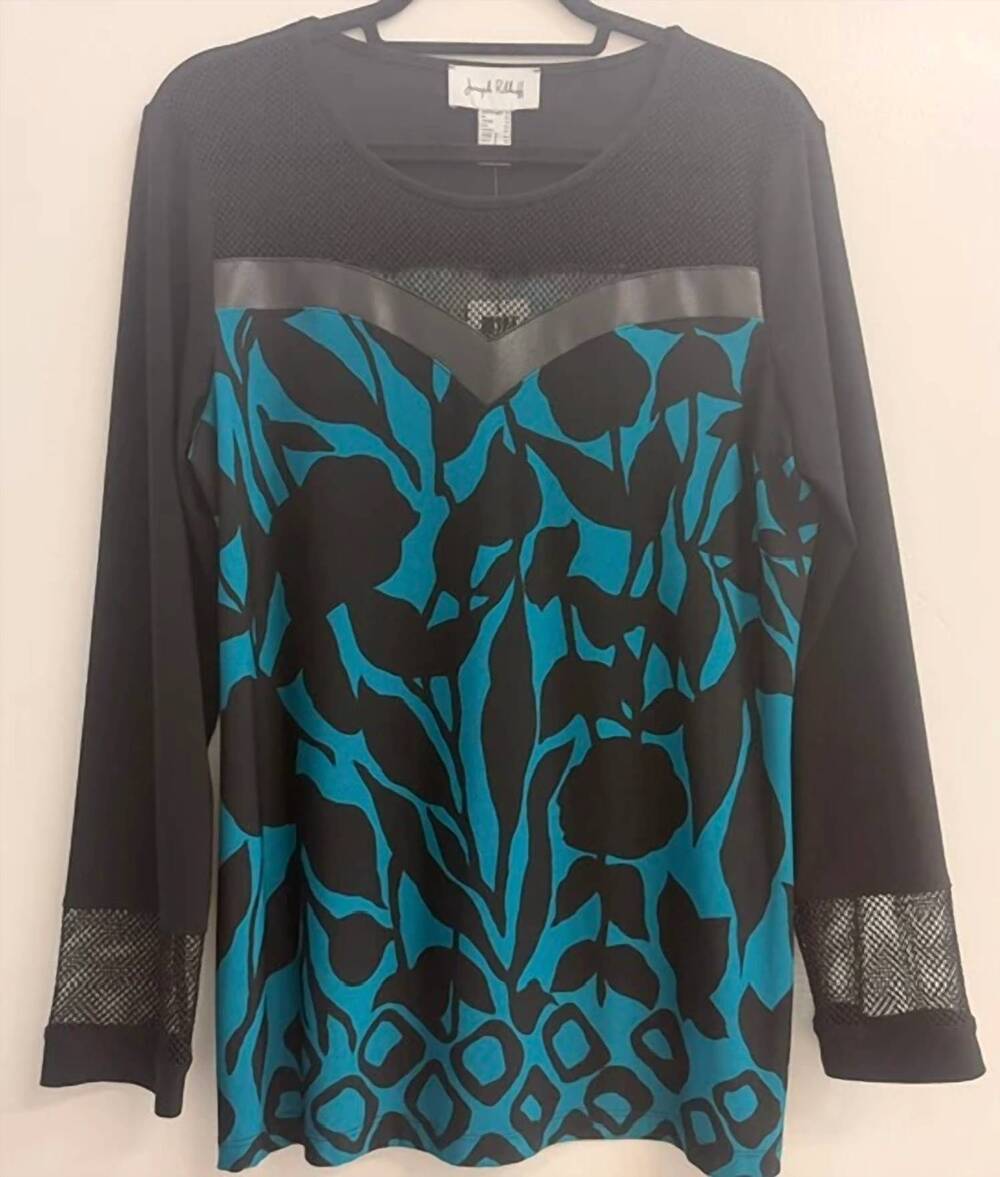 NEW JOSEPH RIBKOFF women's crewneck floral top in black turquoise